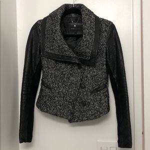 BCBG tweed and faux-leather Moto jacket